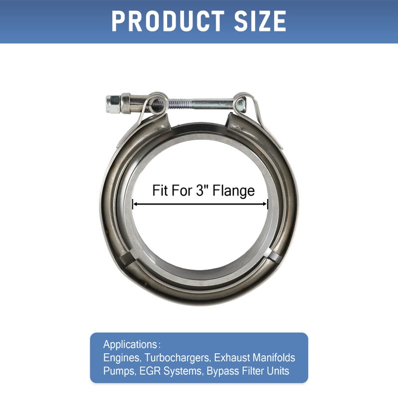 JDMSPEED New 3" V-Band Flange & Clamp Kit 2 Pcs Stainless Steel Replacement For Turbo Exhaust Downpipes (2) - Image 4